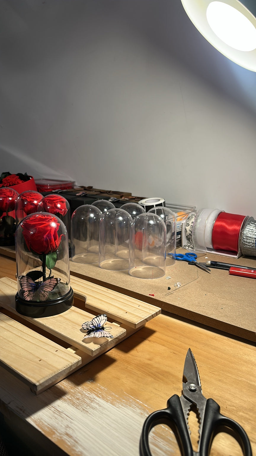 Eternal Rose Dome with Butterfly – Handmade Preserved Flower Gift