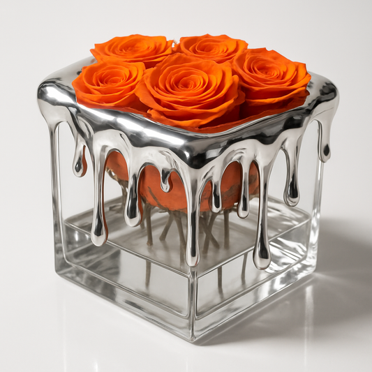 Liquid Chrome Rose Cube
